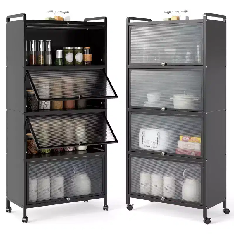 Costway 4-Tier Storage Cabinet with Door Freestanding Bathroom Cabinet for Small Space White/Black