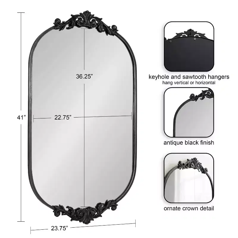 Kate & Laurel All Things Decor 24"x41" Arendahl Capsule Wall Mirror Black