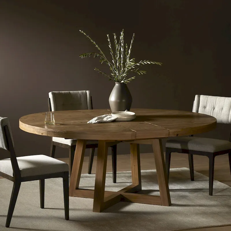 Wire-Brushed Oak Veneer & Iron Dining Table