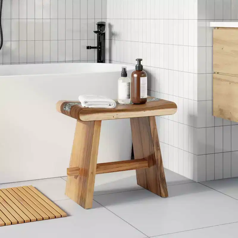 Shower Stool Natural 19.69 x 11.81 x 17.32 in Solid Suar Wood