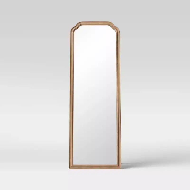 French Country Full-Length Floor Mirror with Easel Back, Brown Wood Frame, 60