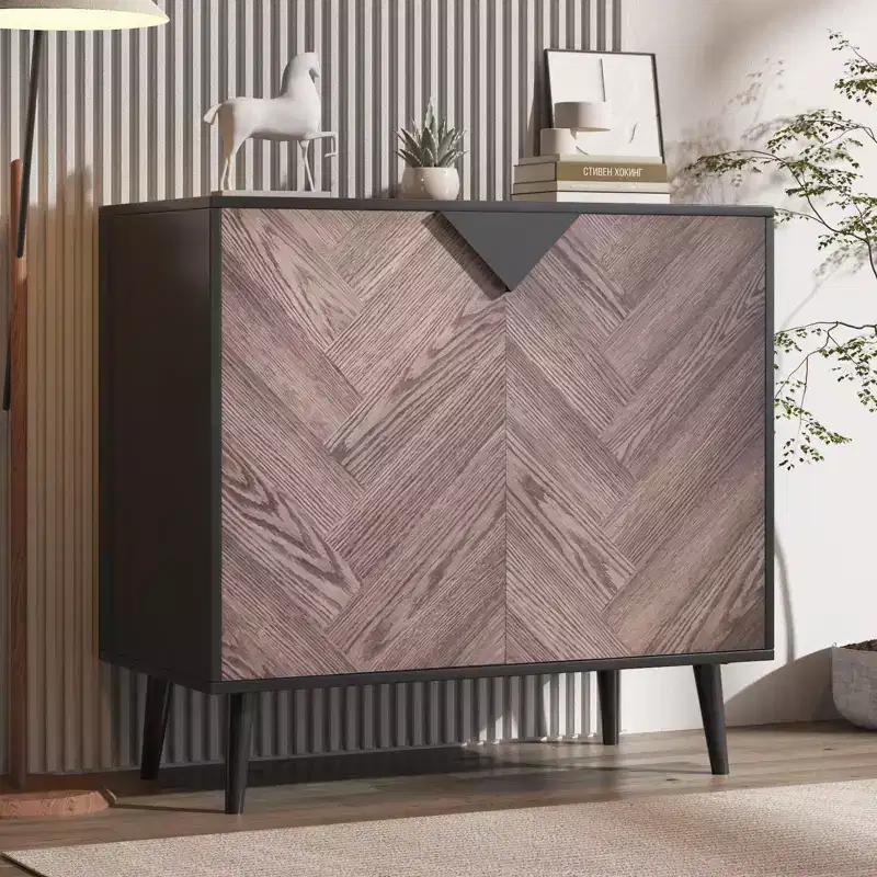 Wood Finish Storage Cabinet, Freestanding Accent Buffet with Doors for Dining Room and Entryway