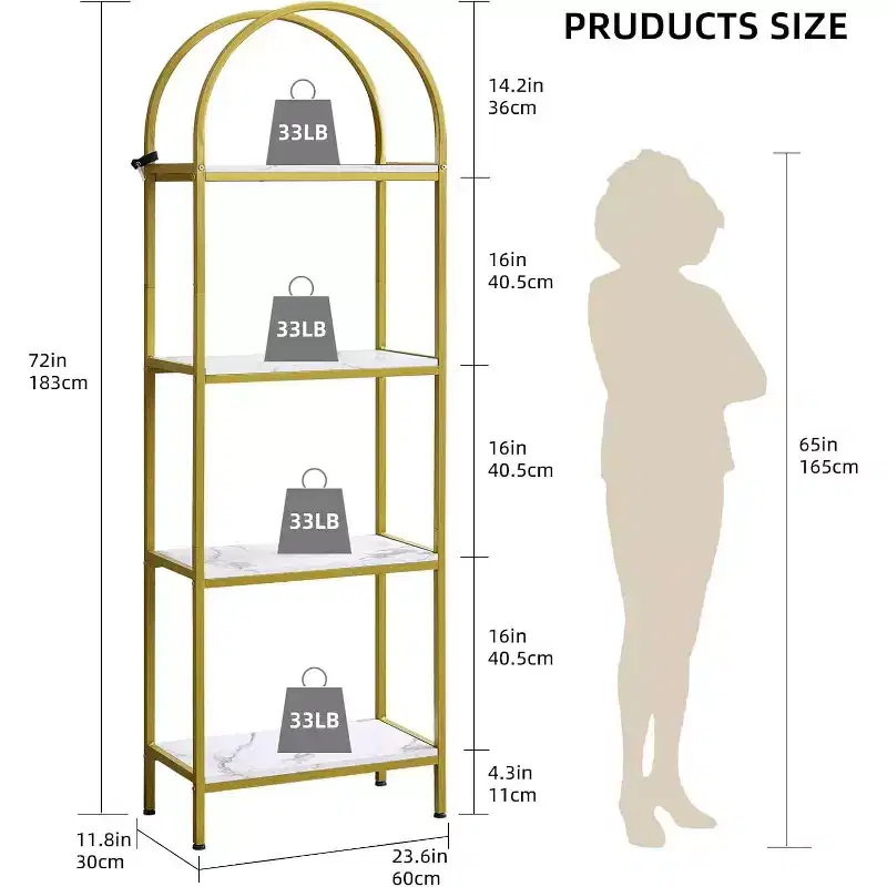 Wood & Metal 4-Tier Arched Bookshelf, 63