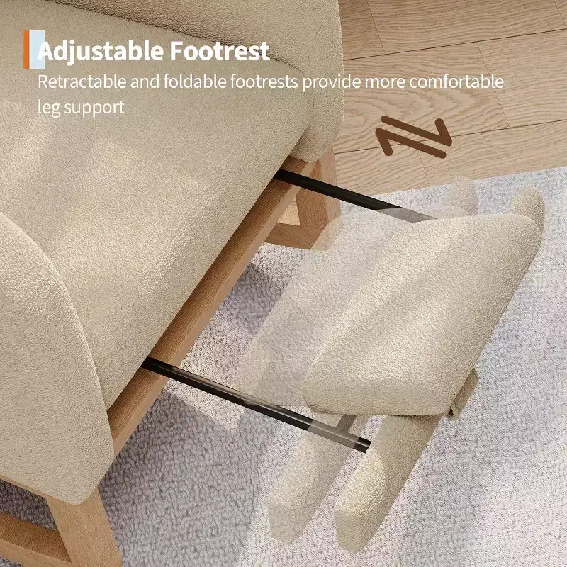Teddy Fleece Nursery Rocking Chair - Modern Glider High Backrest Sturdy Wooden Legs Comfortable Accent Rocker for Living Room Bedroom Nursery