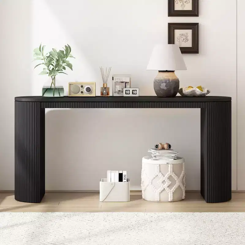 Modern Console Table with Curved Legs, Vertical Stripe Entryway Table with Thick Tabletop, Narrow Console Table for Living Room, Entrance