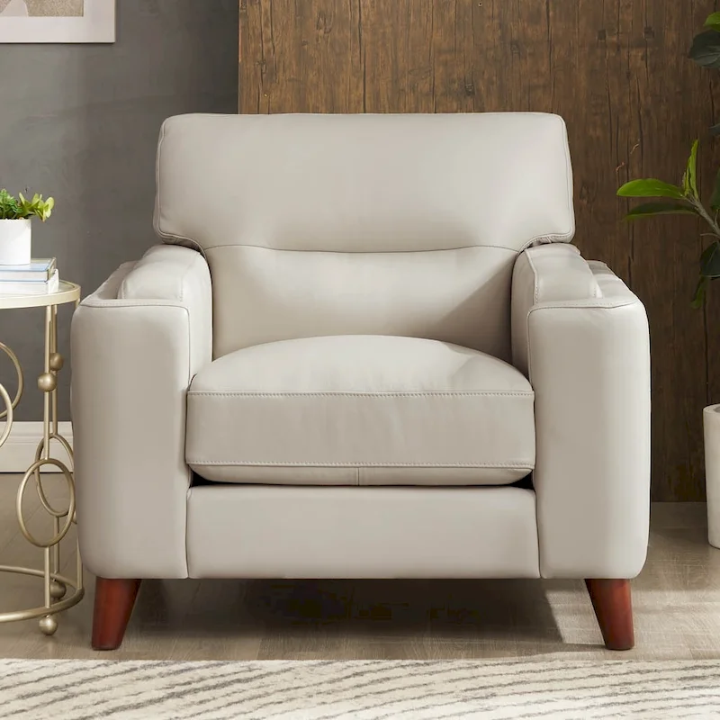 Hydeline Elm Top Grain Leather Chair With Feather, Memory Foam and Springs