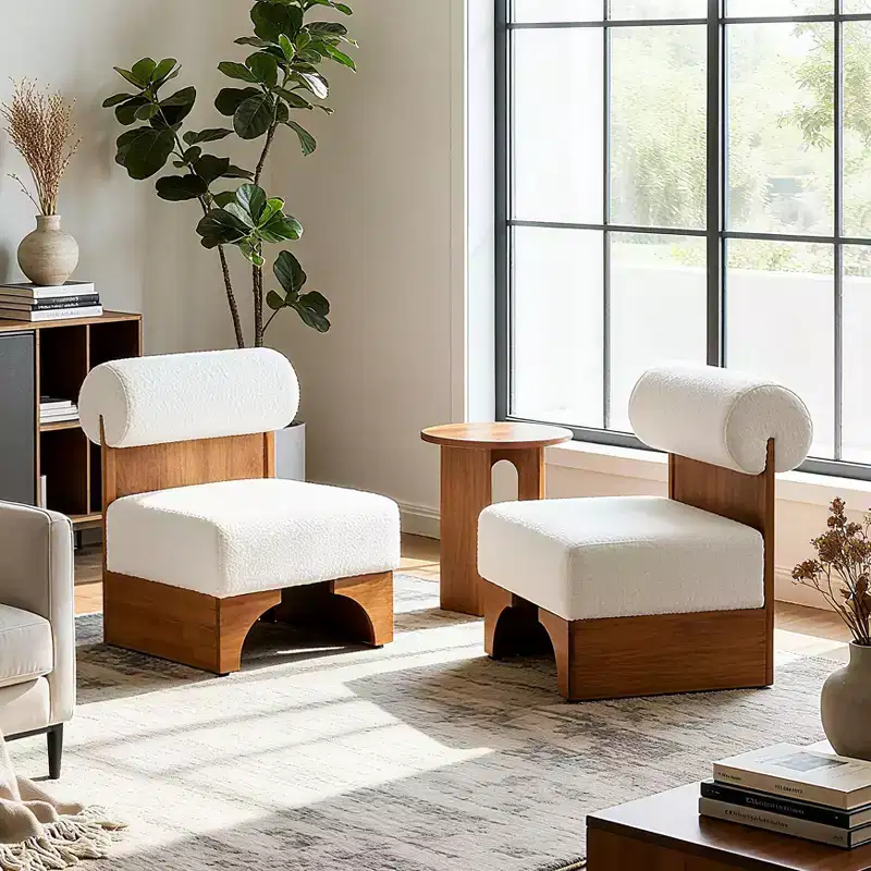 Christopher Knight Home Pedro Rubberwood Boucle Upholstered Accent Chair with Rolled Backrest