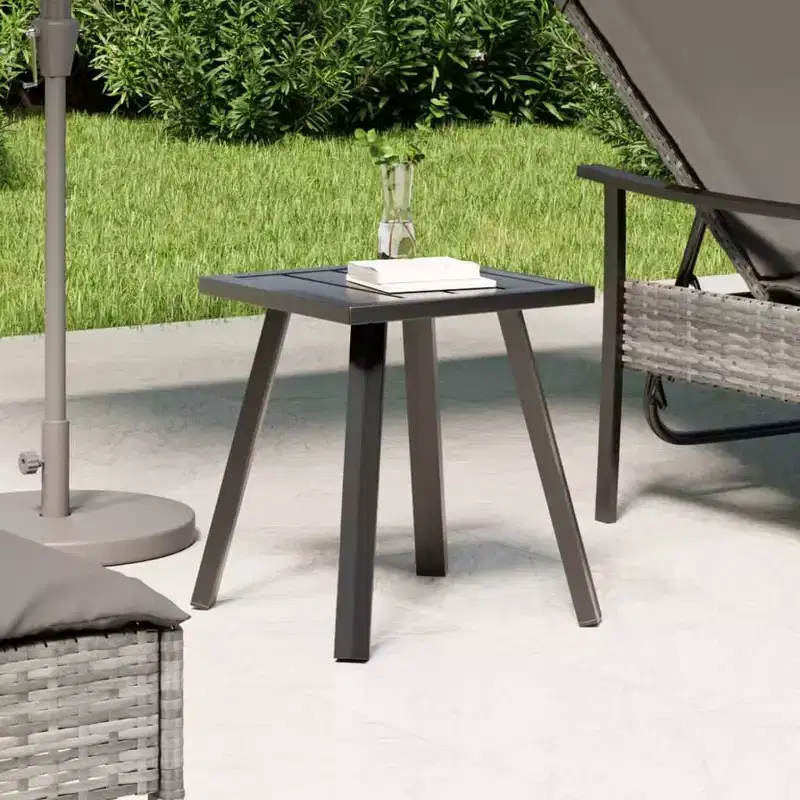 vidaXL Modern Patio Table  Anthracite Steel Lounge Set, Slatted Design, Square Shape, Outdoor Garden Coffee Table