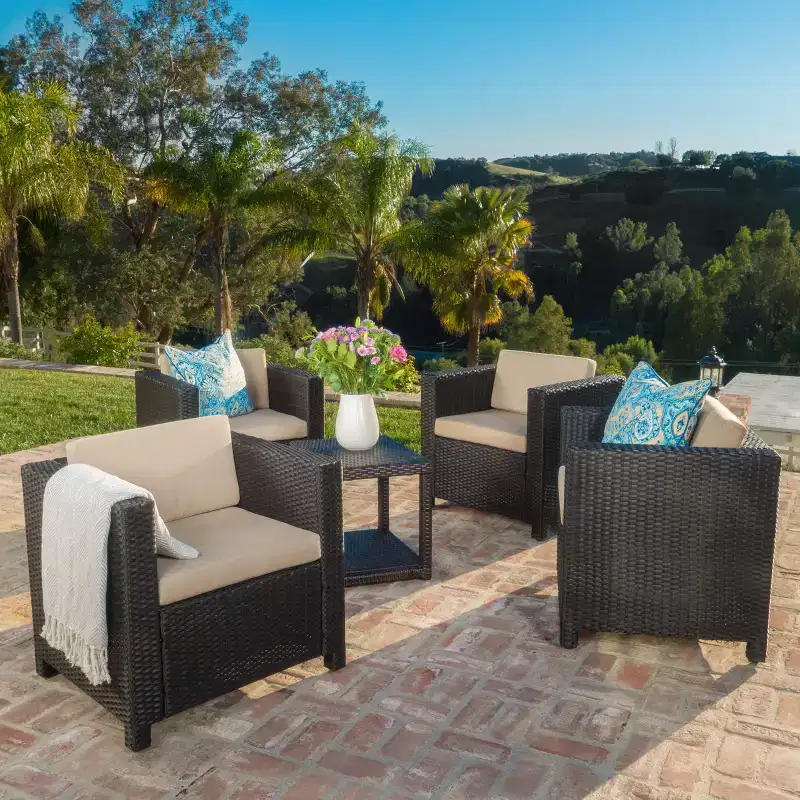 GDFStudio Venice Outdoor Wicker Club Chairs with Cushions (Set of 4)