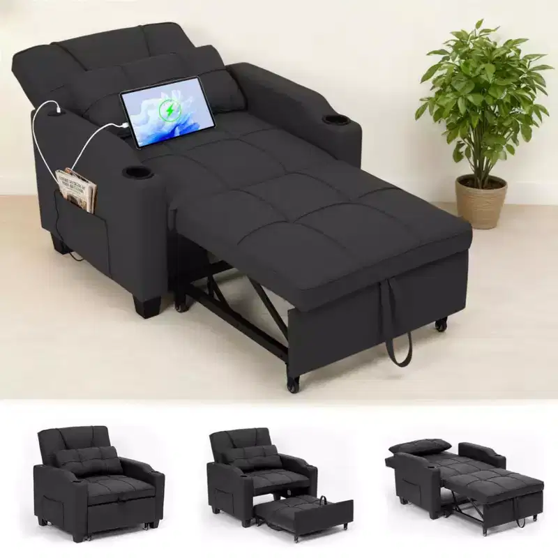 3-in-1 Convertible Sofa Bed with USB & Massage – 110-180° Recliner, Cup Holders, 380 lbs, Dorm Ready