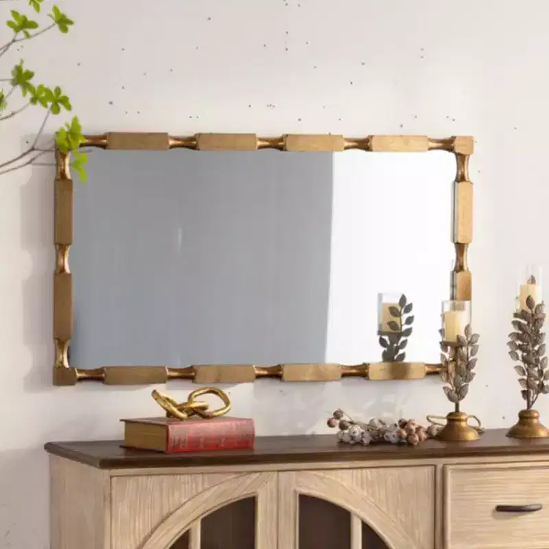GDFStudio Bin Transitional Rectangular Wall Mirror with Bamboo Textured Design