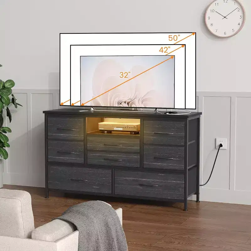 47.4-inch Multi-Functional TV Stand with 8 Drawers, RGB Smart Light Strip, Dual Power Outlets, Suitable for Multiple Scenarios