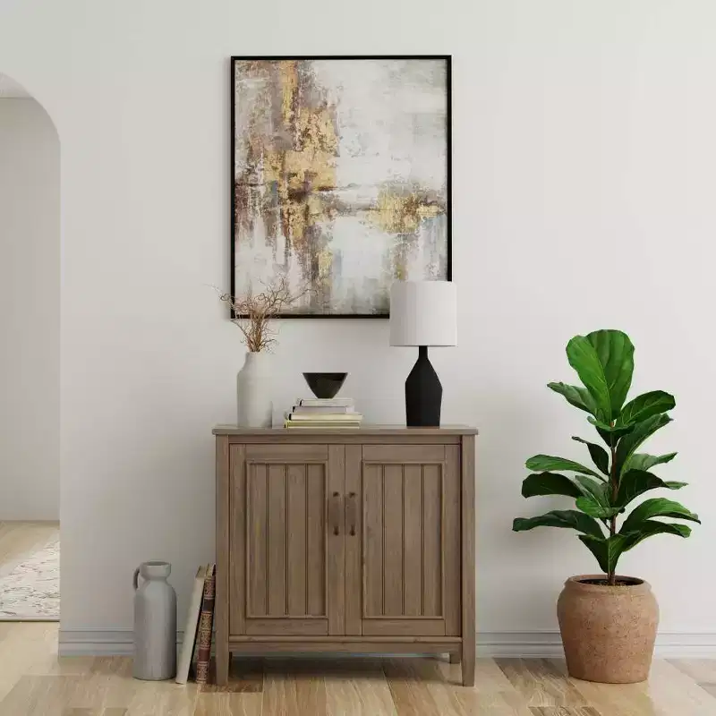 Rowan Low Storage Cabinet Smoky Brown: Contemporary Accent, Fixed Shelves, Pine & Plywood