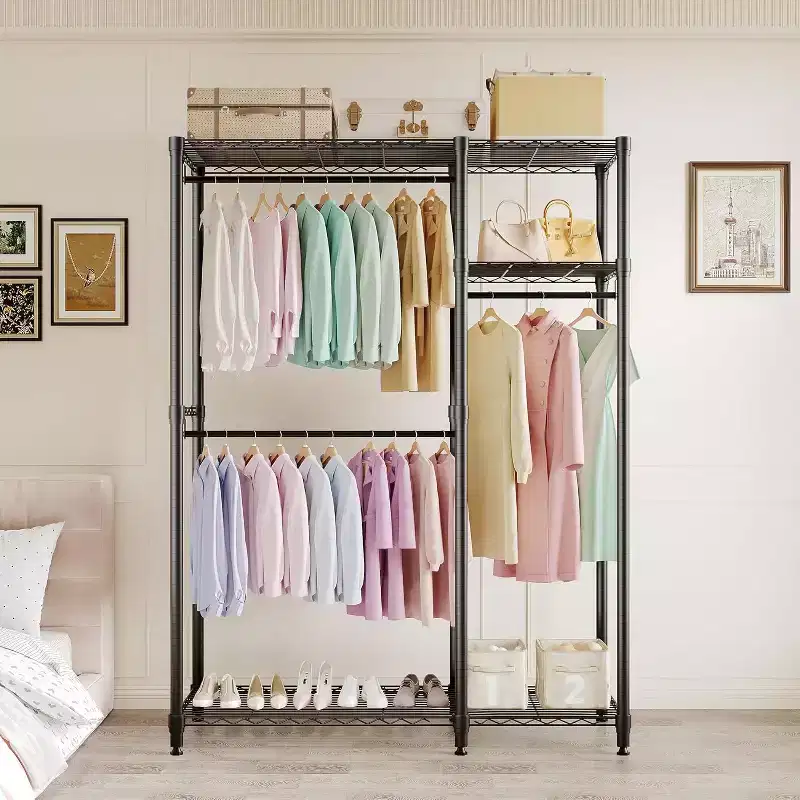 Steel Freestanding Clothes Rack with Shelves 76.5''H | 500 lb Capacity