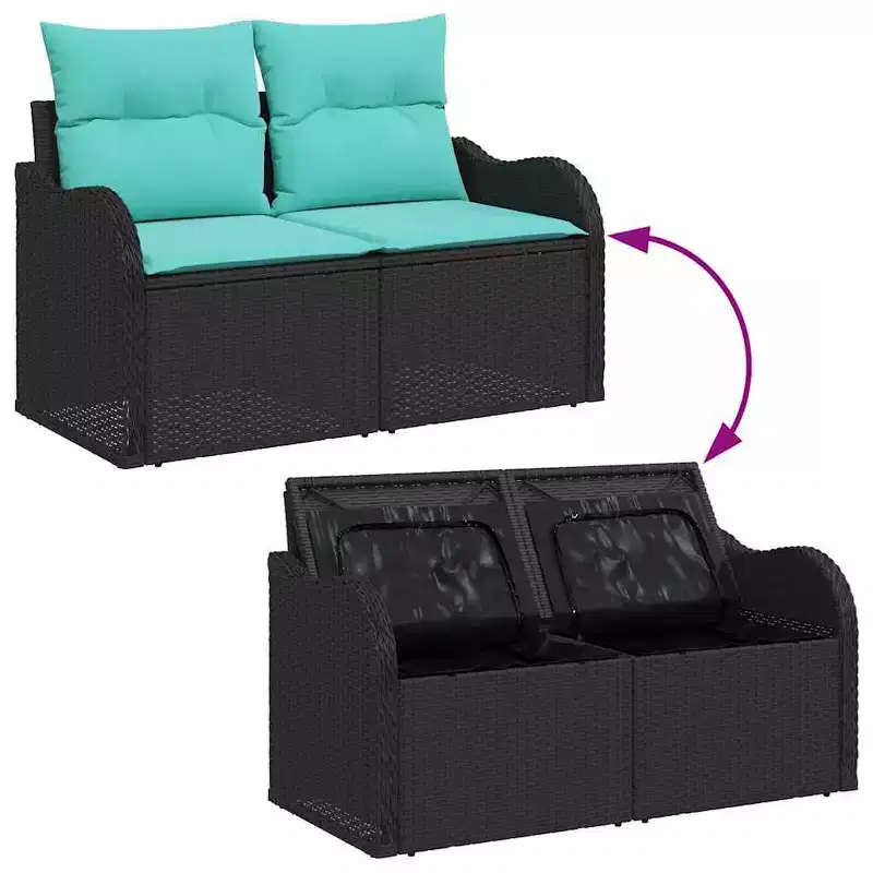vidaXL Garden Sofa Set with Cushion 4 pcs Black Poly rattan