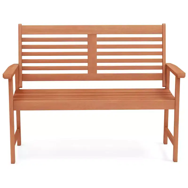 Costway Patio Solid Wood Loveseat with Inclined Backrest & Slatted Seat Teak Painting