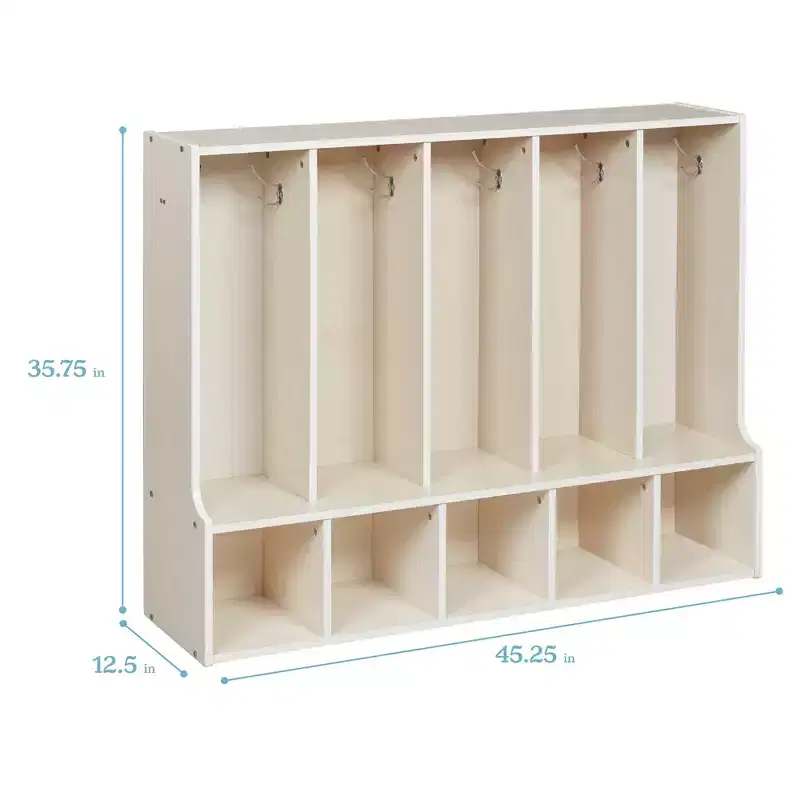 ECR4Kids Streamline 5-Section Toddler Coat Locker with Bench and 5 Scoop Front Bins