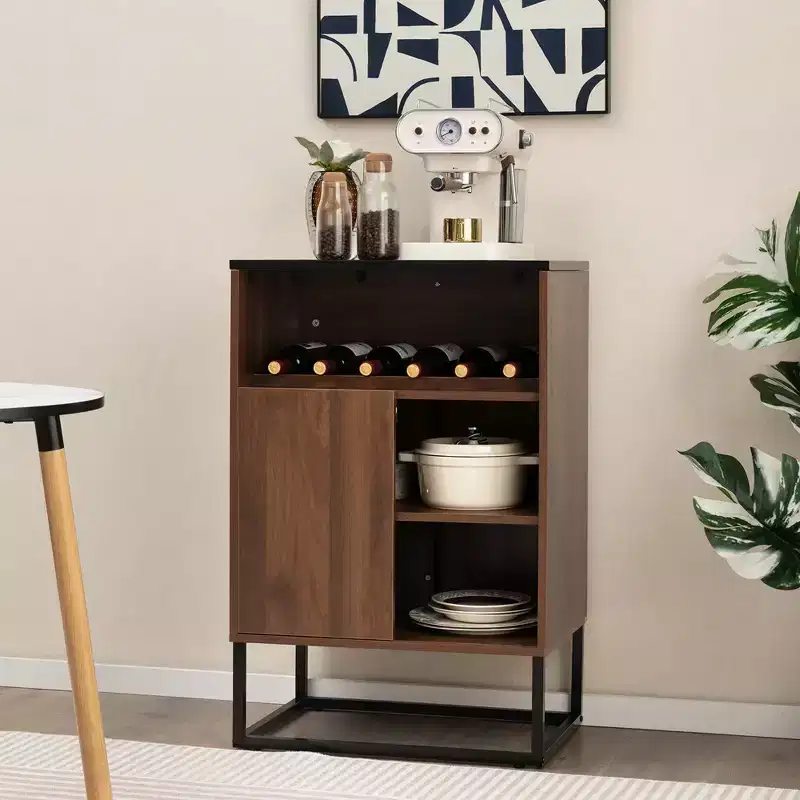 Wine Storage Cabinet with Sliding Door, Brown & Black, 1-Person
