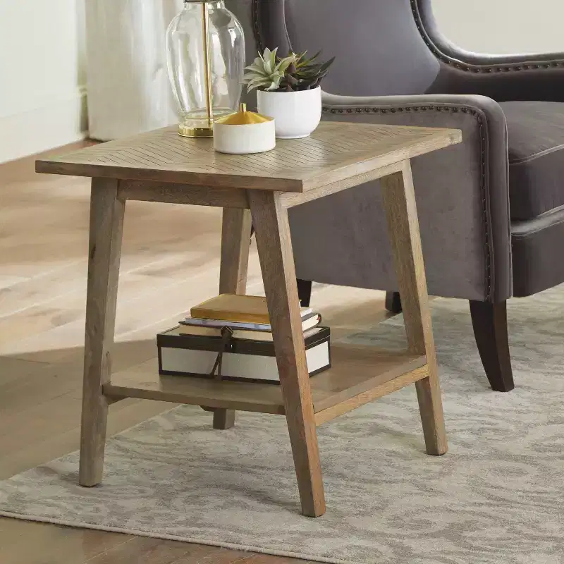 Milani Square End Table Natural: Mango Wood, Mid-Century Modern, Storage Shelf - Steve Silver Co.