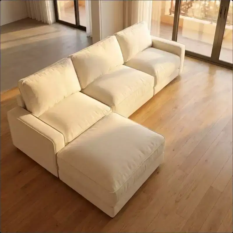 Dyonery 120/160 Modular Sectional Sofa, Comfy L/U-Shaped Cloud Couch with Movable Ottoman and Pillows, Oversized Chenille Fabric Couch