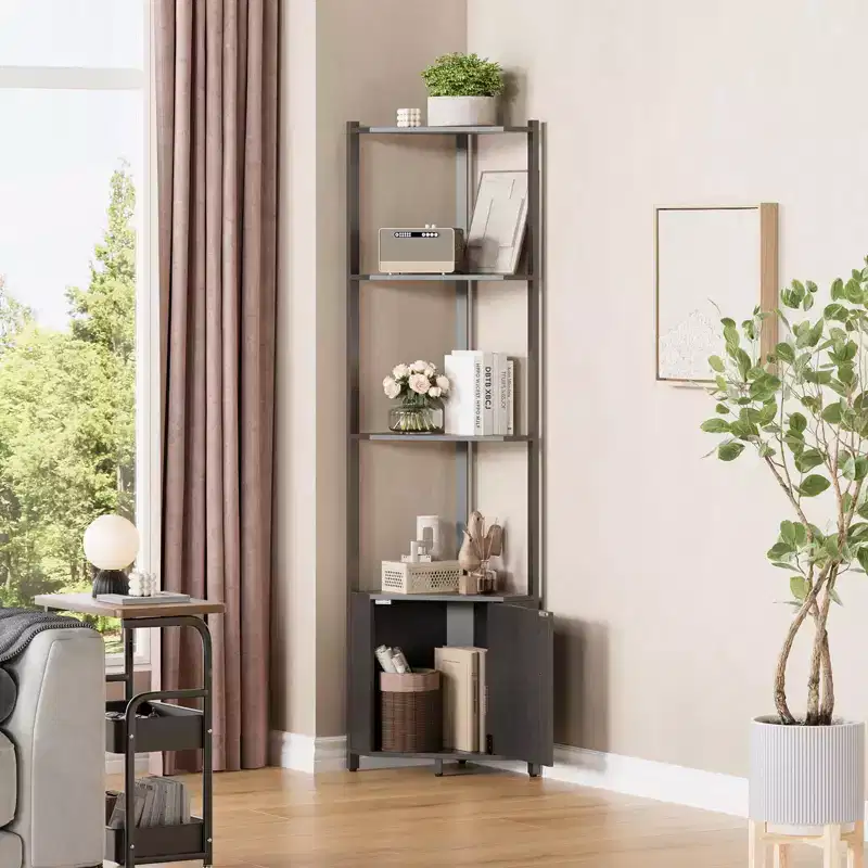 5-Tier Corner Shelf Rack - 50 Tall Metal & Wood Storage Organizer for Kitchen, Living Room, Bedroom, Bathroom & Office