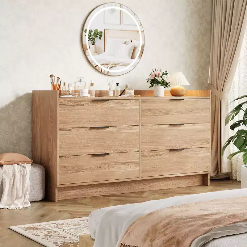 Modern 6 Drawer Dresser, Closet Organizer & TV Stand, Fluted Wood Storage Cabinet, for Living Room, Hallway