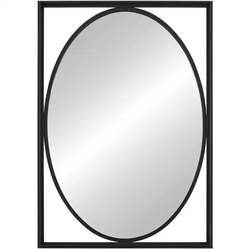 Uttermost Cameo Satin Black 23 3/4 x 33 3/4 Oval Wall Mirror