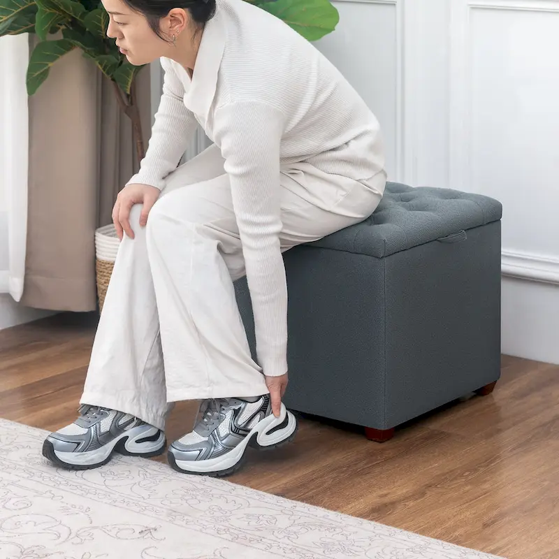 Adeco Fabric Square Ottoman with Tray