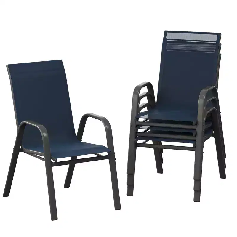 Space-Saving Stackable Patio Dining Chairs, Outdoor All-Weather High Back Chairs, Metal Frame, for Garden, Backyard
