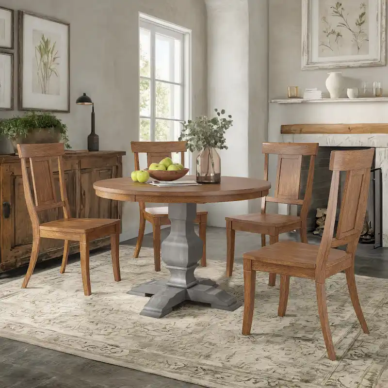 Ronda 45 Round Solid Wood Top Dining Set with Panel Back Chairs