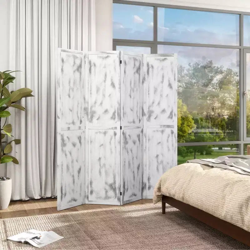 HOMCOM 5.5' Tall 4-Panel Room Divider and Folding Privacy Screen, Privacy Divider, Partition Wall for Indoor Bedroom Office Living Room, White
