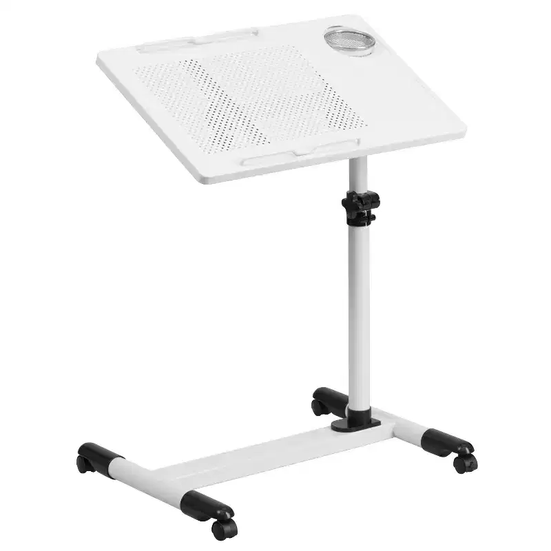 Adjustable Height Mobile Computer Desk – Steel Frame, 360° Swivel, Vented Surface