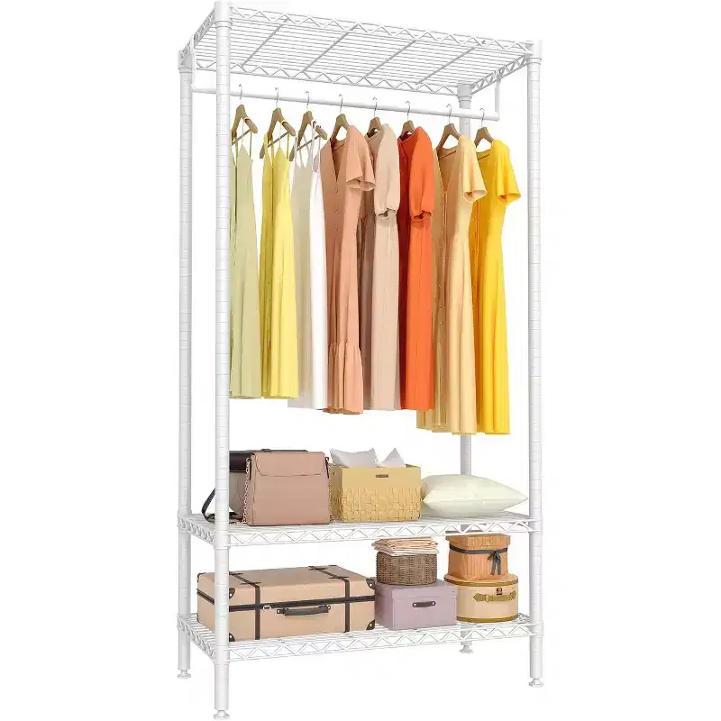 Heavy Duty Metal Garment Rack with Shelves, Adjustable Clothes Organizer and Hanging Rod, Freestanding Closet Storage for Bedroom, Dorm