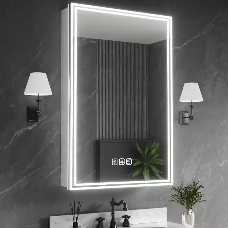FAMYYT 24 in. W x 36 in. H Flowing Light Aluminum Medicine Cabinet with Mirror, Dimmable, Anti-Fog, Fully Assembled