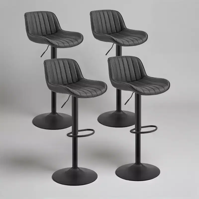 Art Leon Set of 4 Faux Leather Swivel and Height Adjustable Barstool