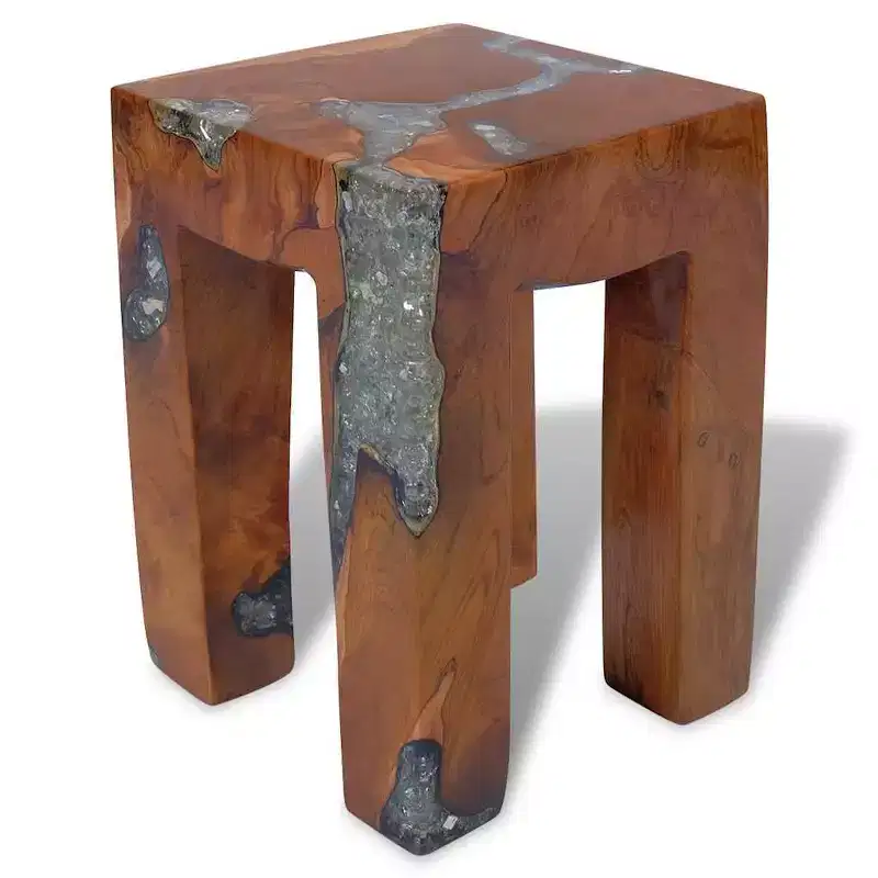Multicolor Solid Teak Wood and Resin Stool