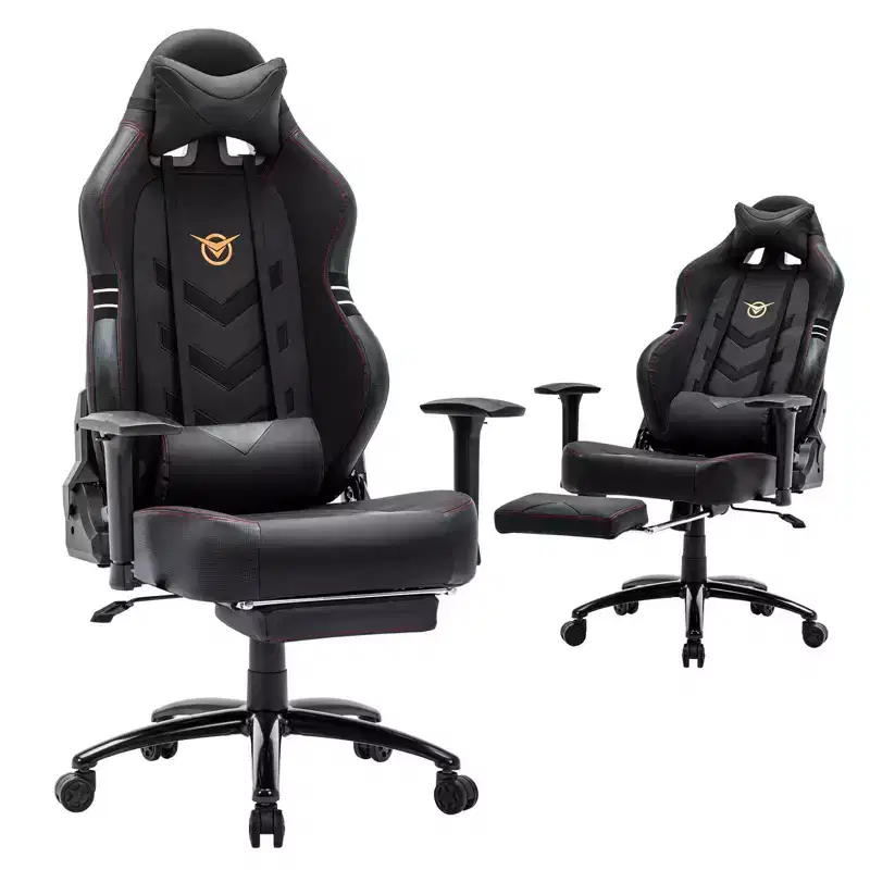 MAYEERTY Gaming Chair Video Game Desk Chair Ergonomic Computer with Footrest Comfy Lumbar Support PU Leather Recliner with Headrest Fixed Up Armrest