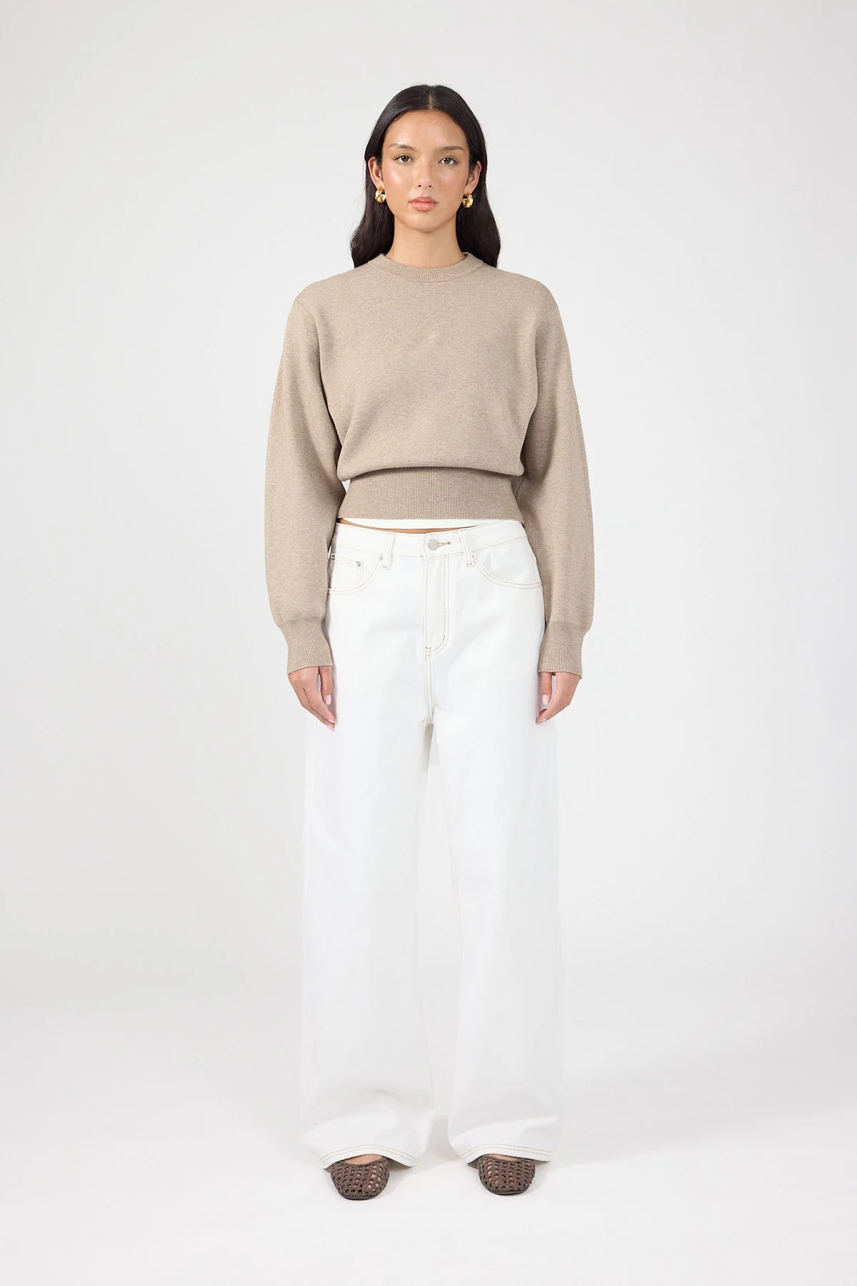 Crew Neck Knit Jumper Taupe