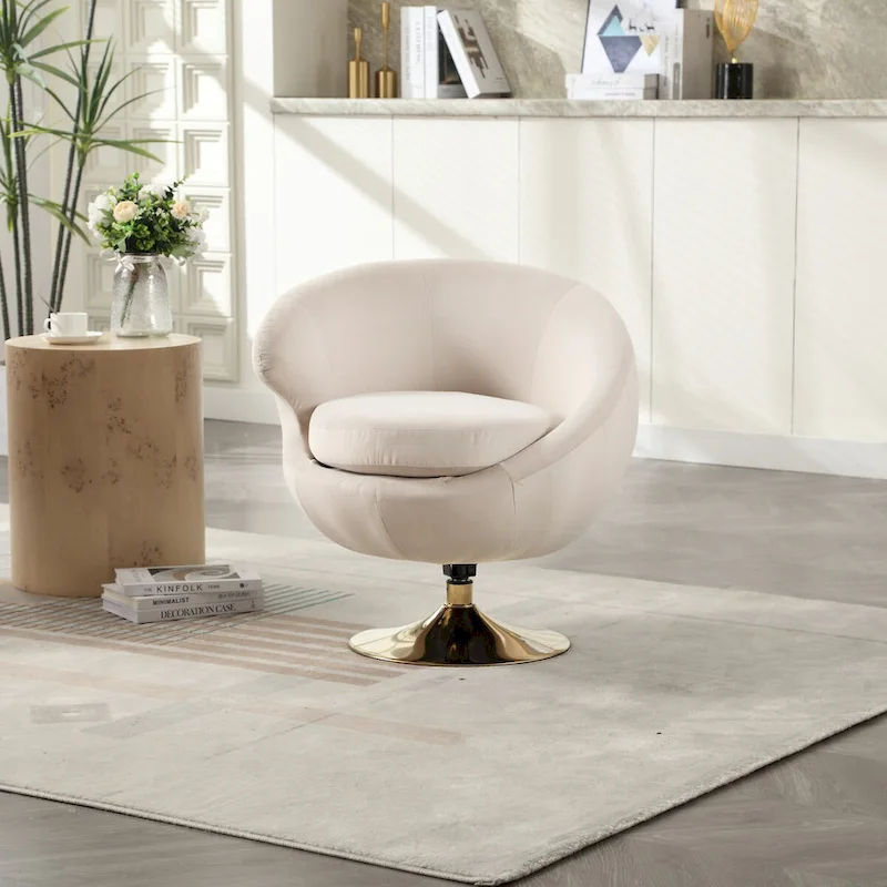 Velvet 360 Degree Swivel Left Cuddle Barrel Accent Chairs