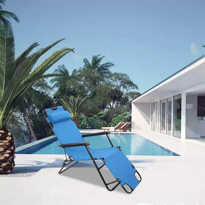 Premium Folding Chaise Lounge - Deluxe Sun Lounger 8-Position Adjustable Outdoor Recliner with Padded Headrest, Lightweight & Portable