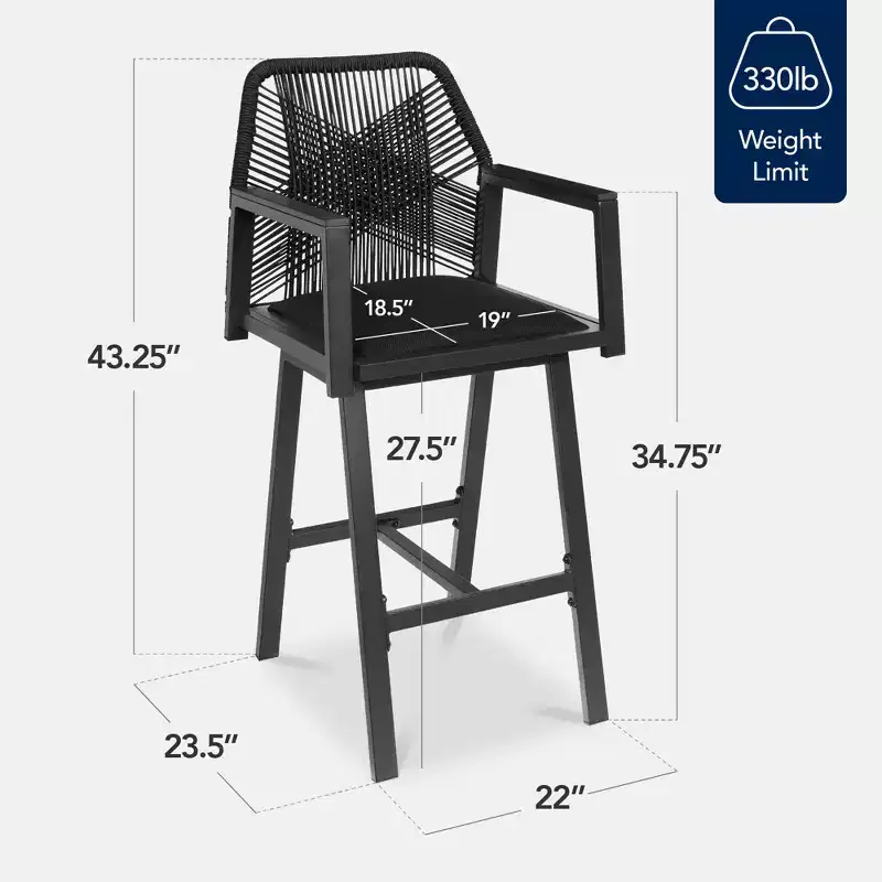 Best Choice Products Set of 2 Indoor/Outdoor Aluminum, Woven Rope Swivel Barstools w/ Armrests