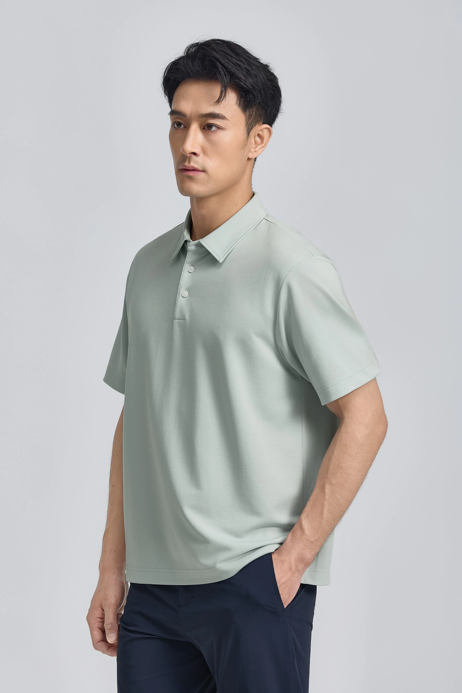 Double-Face Knit Polo – Sky Grey