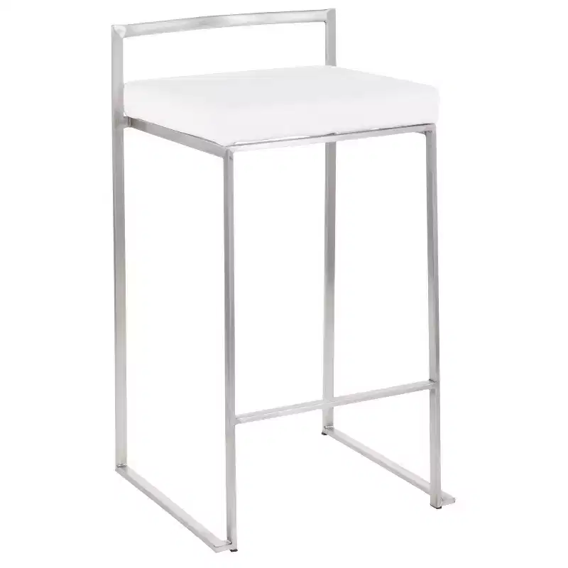 LumiSource Set of 3 Fuji Stacker Counter Height Barstools Stainless Steel/White