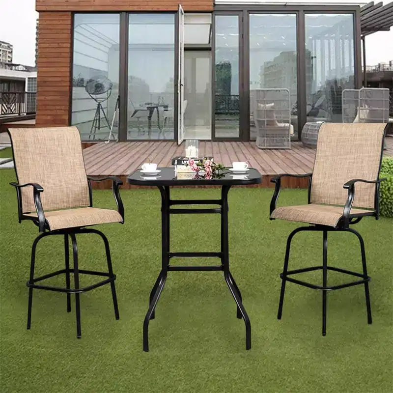 Commercial Bar Height Table - 31.5 Square Iron Patio Table with 5mm Tempered Glass Top (Black) for Outdoor/Indoor Use