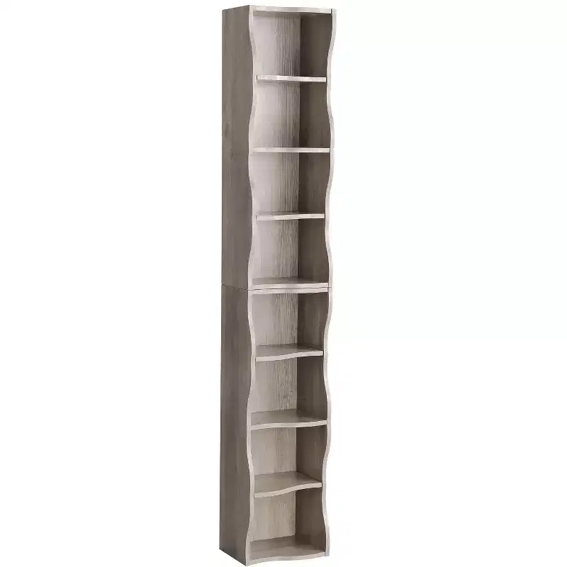 7-Layer Adjustable Bookshelf, Gray / Walnut, Wavy Edge, Single