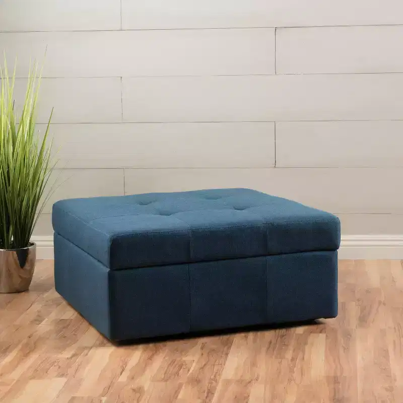 Modern Square Storage Bench with Large Capacity, Entryway Bench with Pressure Hinges, Storage Ottoman for Living Room, Bedroom, Navy Blue