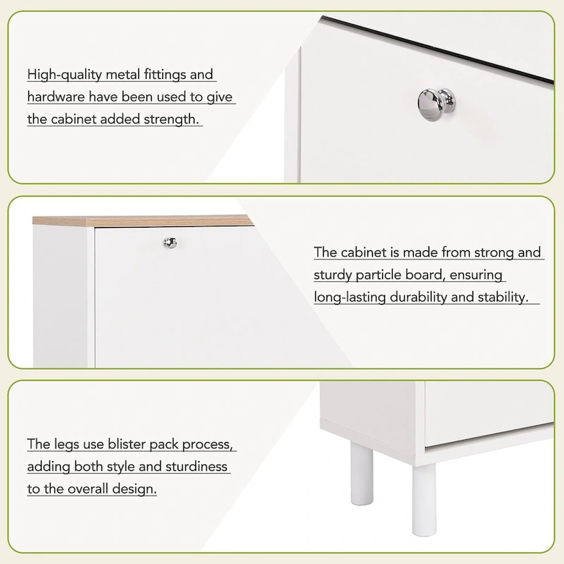 Shoe Cabinet with 3 Flip Drawers,Wood Grain Pattern with 3 Hooks,Free Standing Shoe Rack with Adjustable Panel