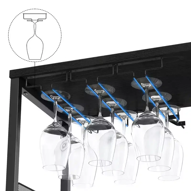 3-Tier Wine Bar Cabinet with Wine Rack and Storage Space, Buffet Cabinet with Glass Holder and Mesh Door, for Kitchen, Living Room and Bar