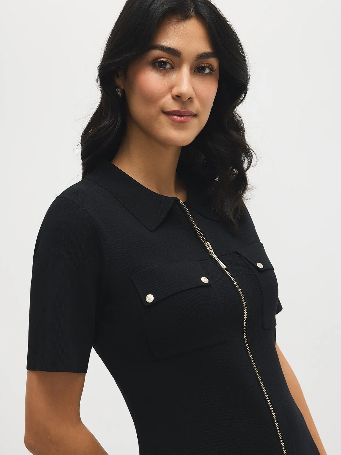 Zip-Front Mini Sweater Dress