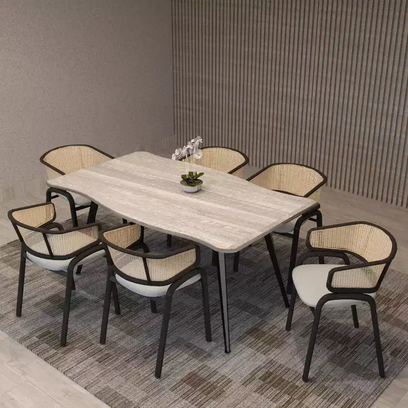 LeisureMod Ravenna 7-pc Dining Set, 63 Rectangular Table and 6 Ervilla Chairs